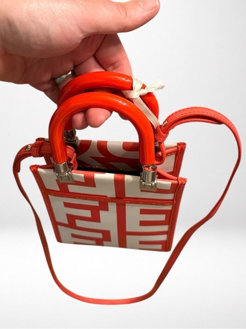 Fendi x Marc Jacobs Sunshine Mini Tote Coral Leather Crossbody Bag Y2K - Picture 11 of 16